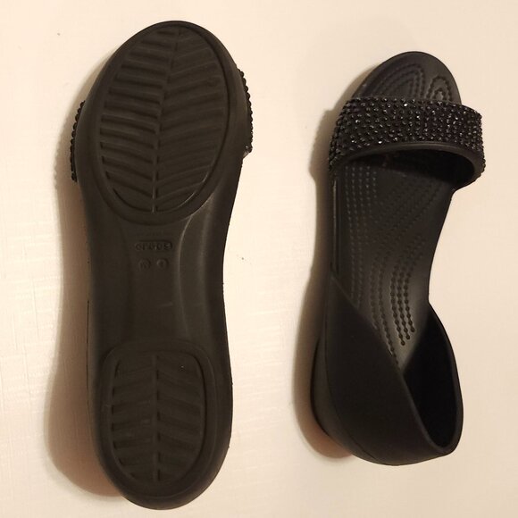 Crocs Lina D'Orsay Black Sandals Embellished Toes Sz 8 - Picture 7 of 9